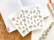 Daisy Sticker Sheet | Clear Frosted Matte Stickers Pretty Daisies Botanical Flowers Cute Planner Journal Deco Line Drawing Spring Season