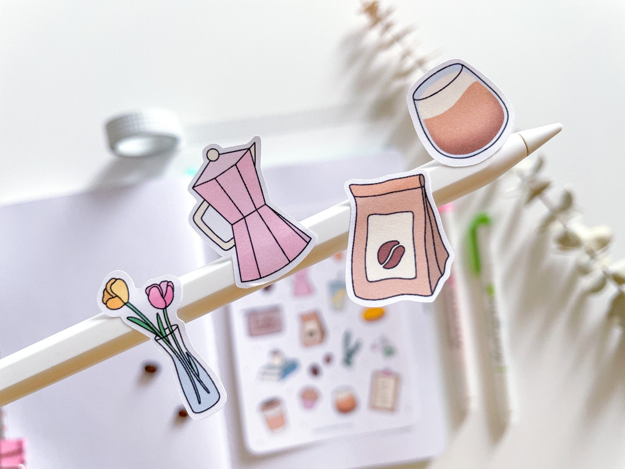 Coffee Shop Sticker Sheet | Cute Cafe Stickers Coffee Break Bakery Food Latte Breakfast Deco Pretty Journal Stickers Cozy Coffee Theme