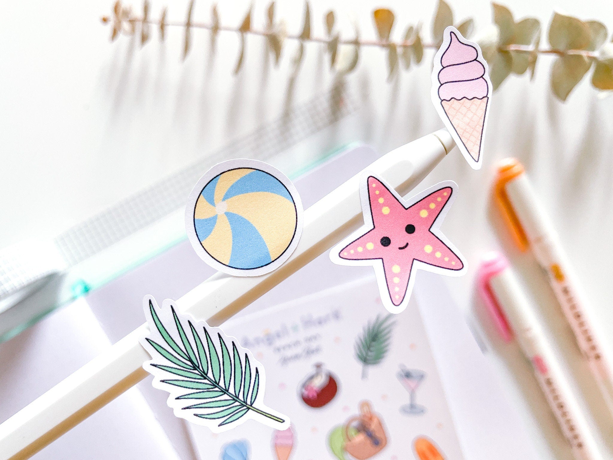 Beach Day Sticker Sheet | Summer Vacation Stickers Holiday Beach Resort Relax Sunny Day Outdoor Tanning Shells Cute Bullet Journal Stickers