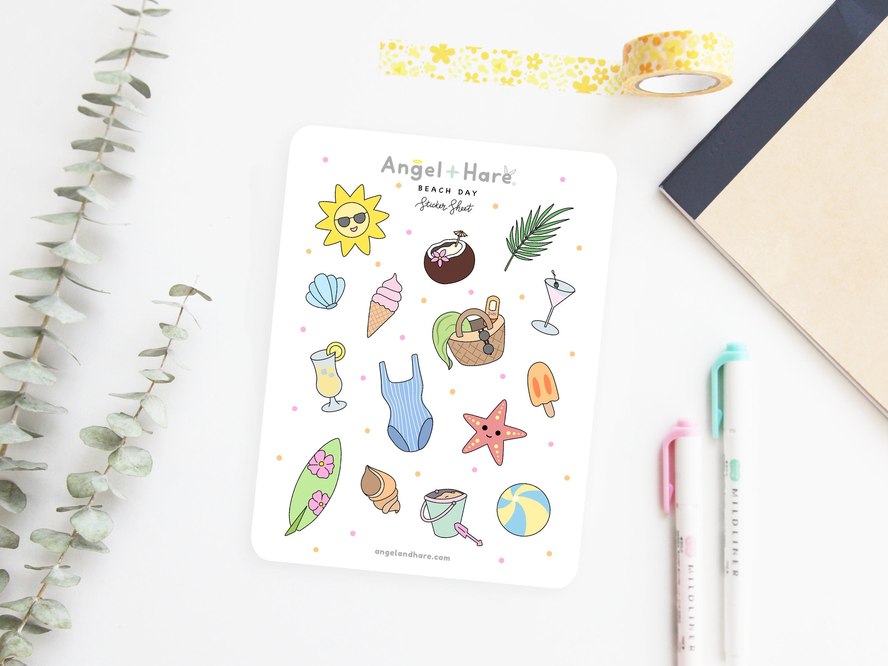 Beach Day Sticker Sheet | Summer Vacation Stickers Holiday Beach Resort Relax Sunny Day Outdoor Tanning Shells Cute Bullet Journal Stickers