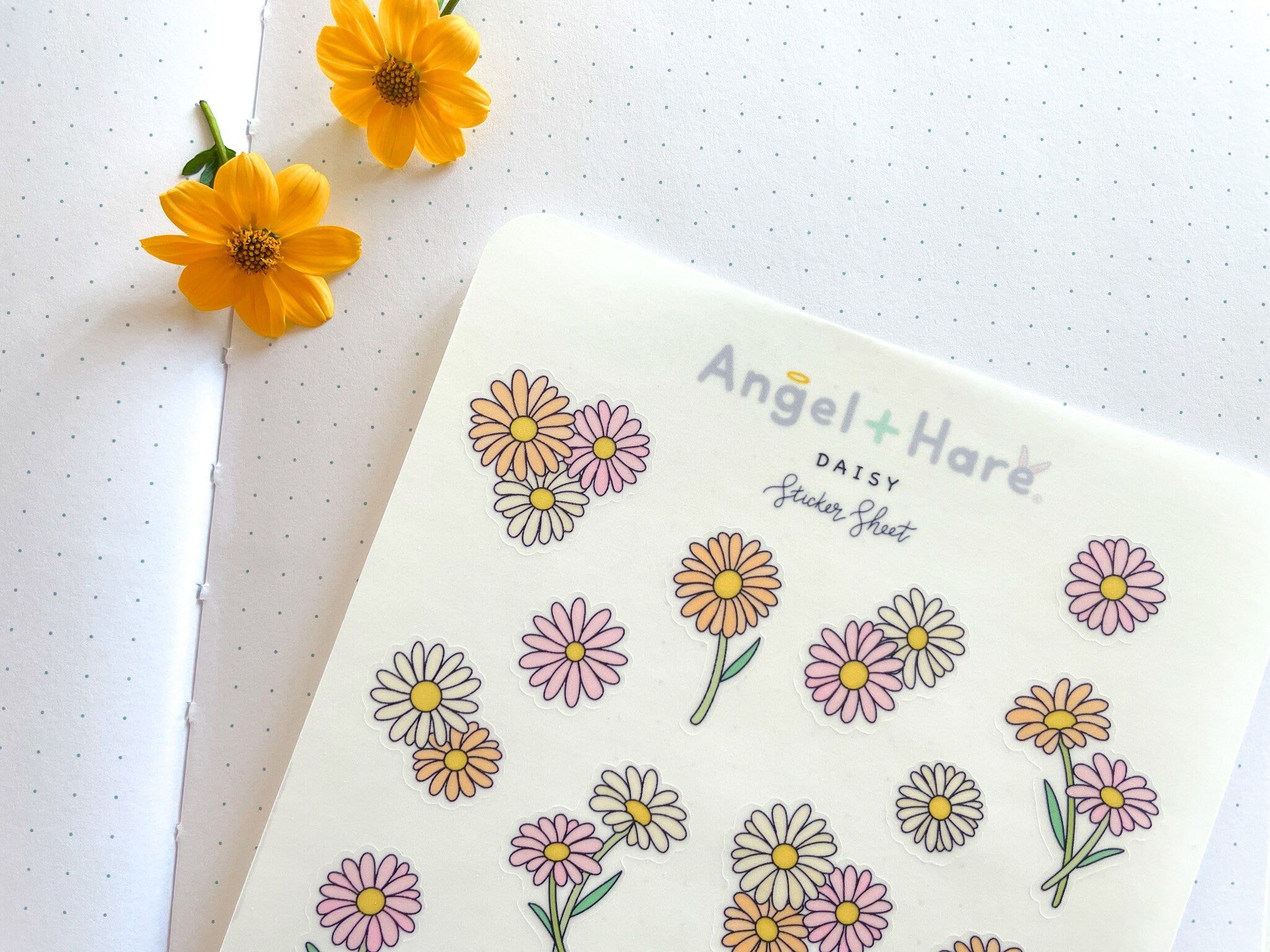 Daisy Sticker Sheet | Clear Frosted Matte Stickers Pretty Daisies Botanical Flowers Cute Planner Journal Deco Line Drawing Spring Season