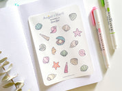 Seashells Sticker Sheet | Clear Frosted Matte Shell Stickers Ocean Nautical Theme Neutral Under the Sea Transparent Bullet Journal Stickers
