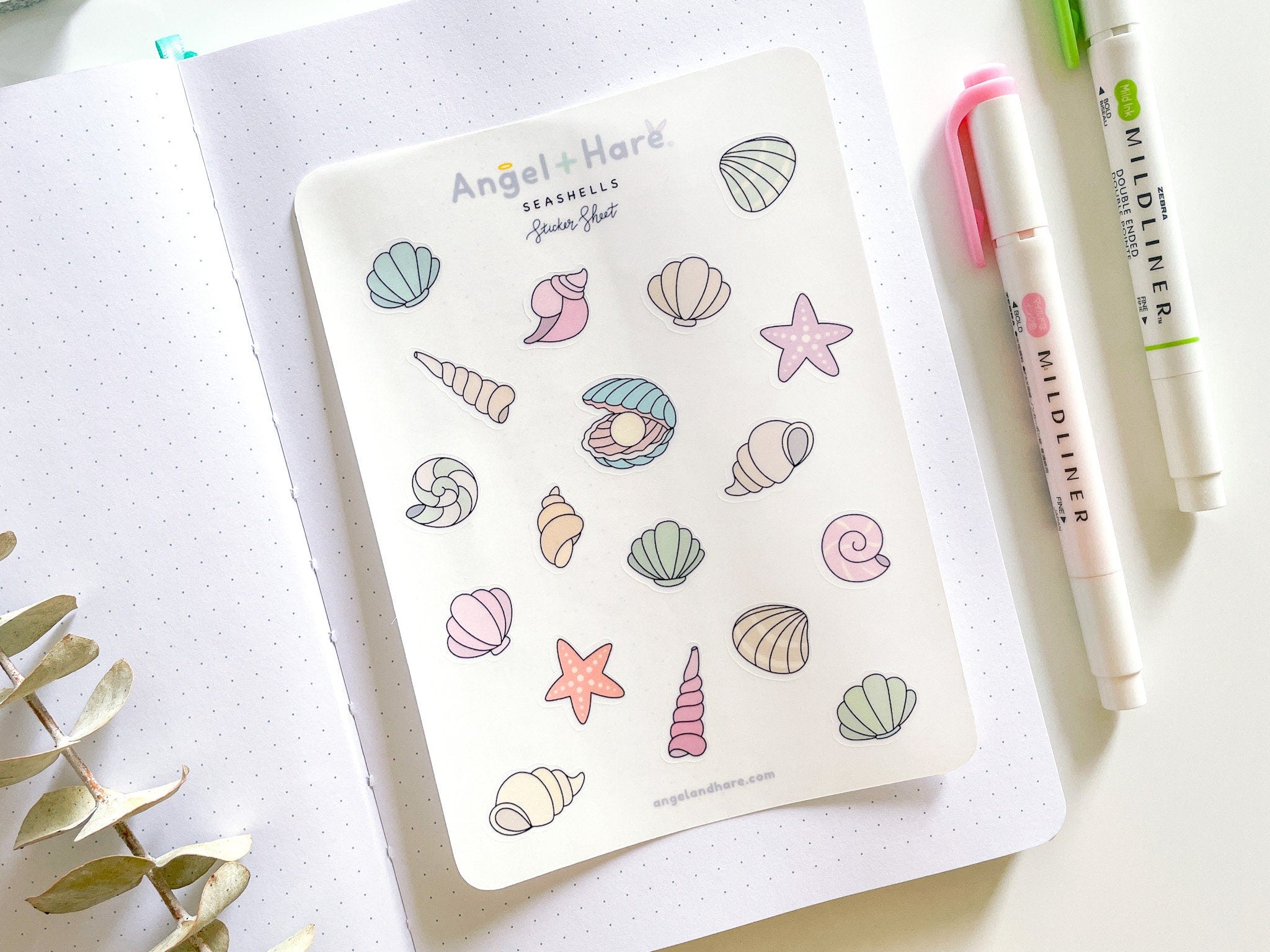 Seashells Sticker Sheet | Clear Frosted Matte Shell Stickers Ocean Nautical Theme Neutral Under the Sea Transparent Bullet Journal Stickers