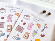 Coffee Shop Sticker Sheet | Cute Cafe Stickers Coffee Break Bakery Food Latte Breakfast Deco Pretty Journal Stickers Cozy Coffee Theme