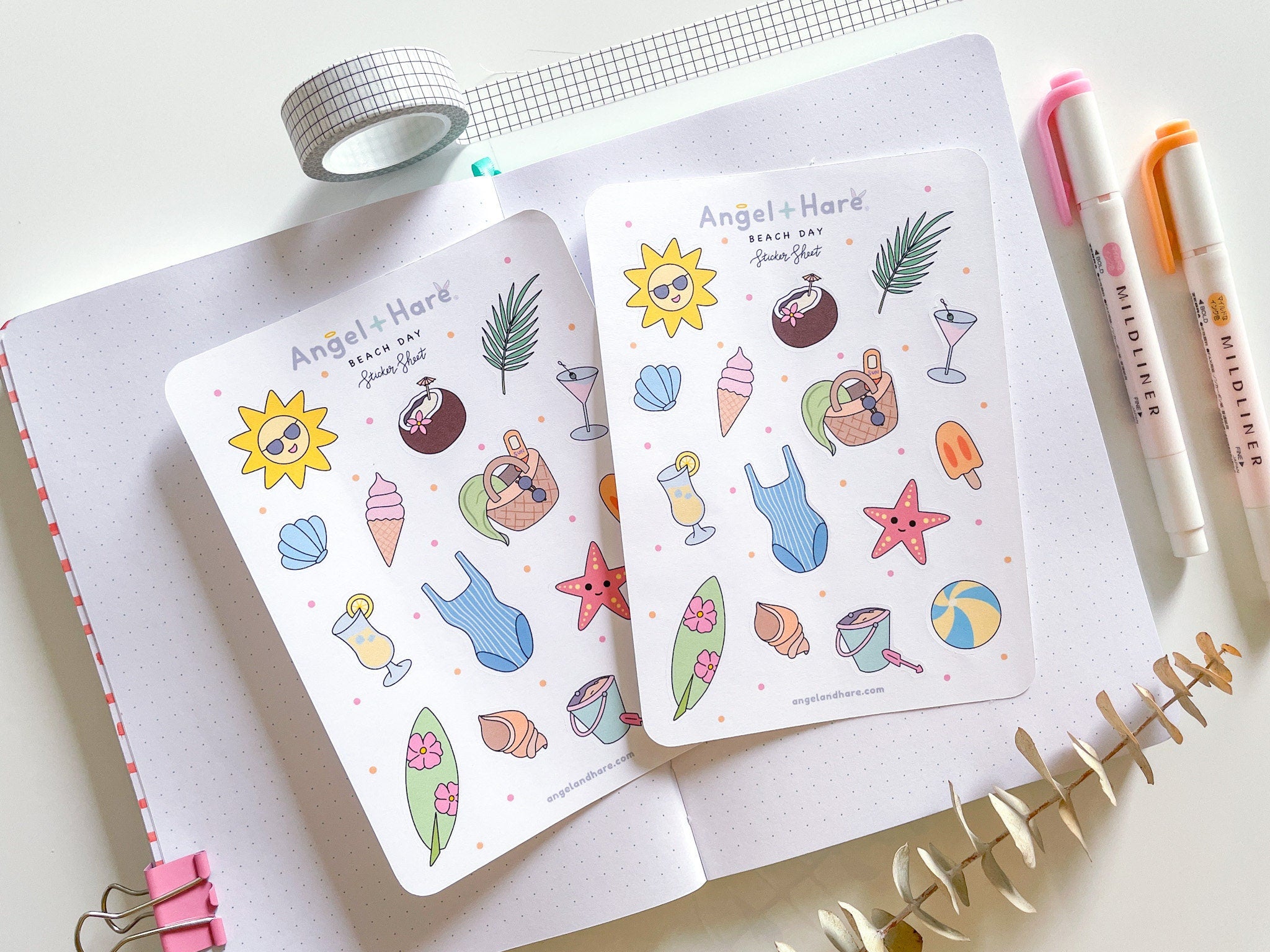 Beach Day Sticker Sheet | Summer Vacation Stickers Holiday Beach Resort Relax Sunny Day Outdoor Tanning Shells Cute Bullet Journal Stickers