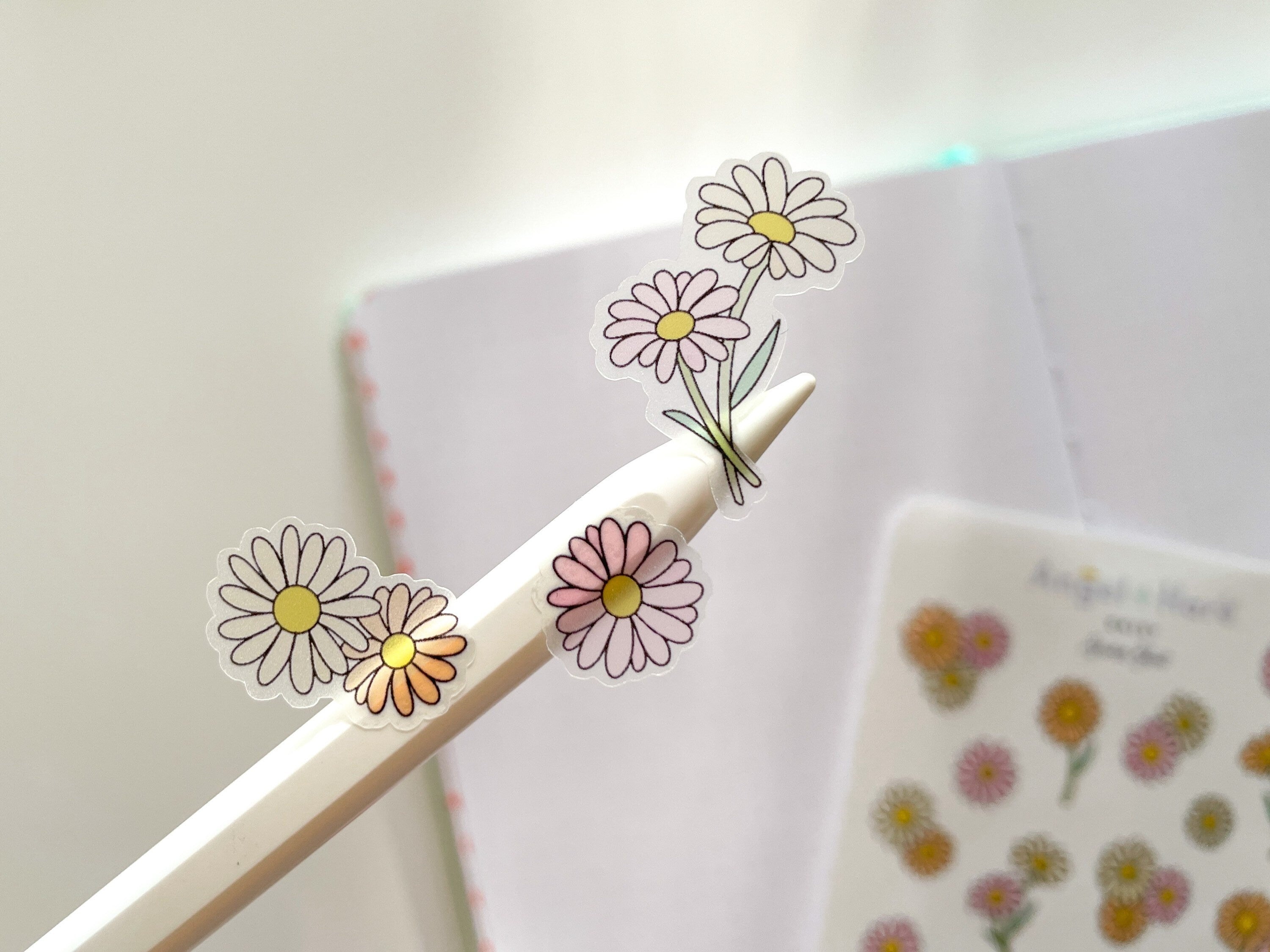 Daisy Sticker Sheet | Clear Frosted Matte Stickers Pretty Daisies Botanical Flowers Cute Planner Journal Deco Line Drawing Spring Season