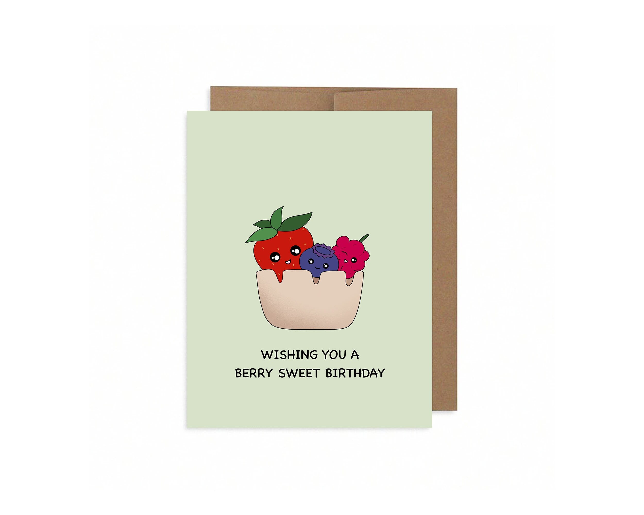 Wishing You A Berry Sweet Birthday | Happy Birthday Card Cute Summer Fruit Basket Punny Greeting Card Very Sweet Bday Celebration Gift
