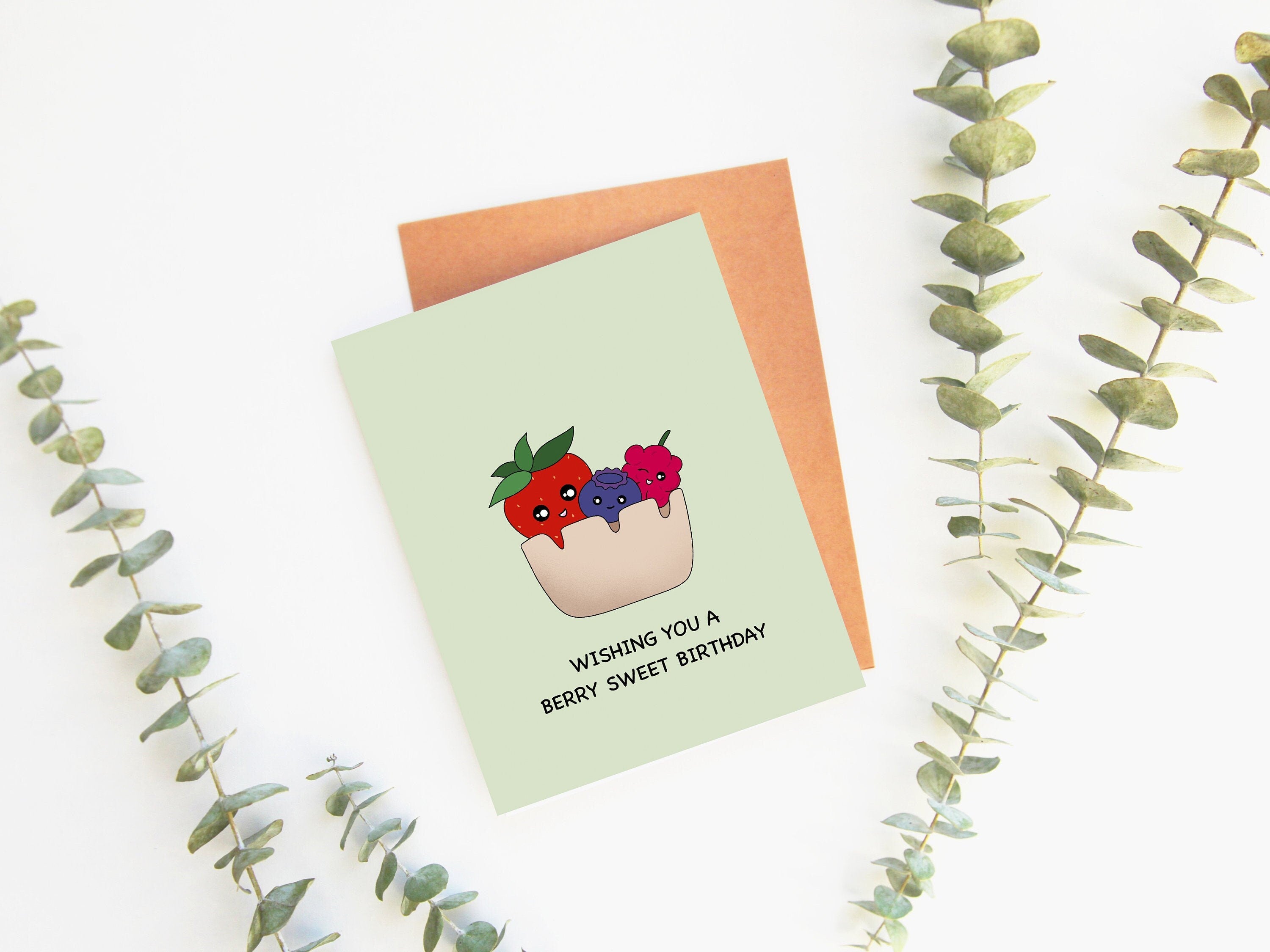 Wishing You A Berry Sweet Birthday | Happy Birthday Card Cute Summer Fruit Basket Punny Greeting Card Very Sweet Bday Celebration Gift
