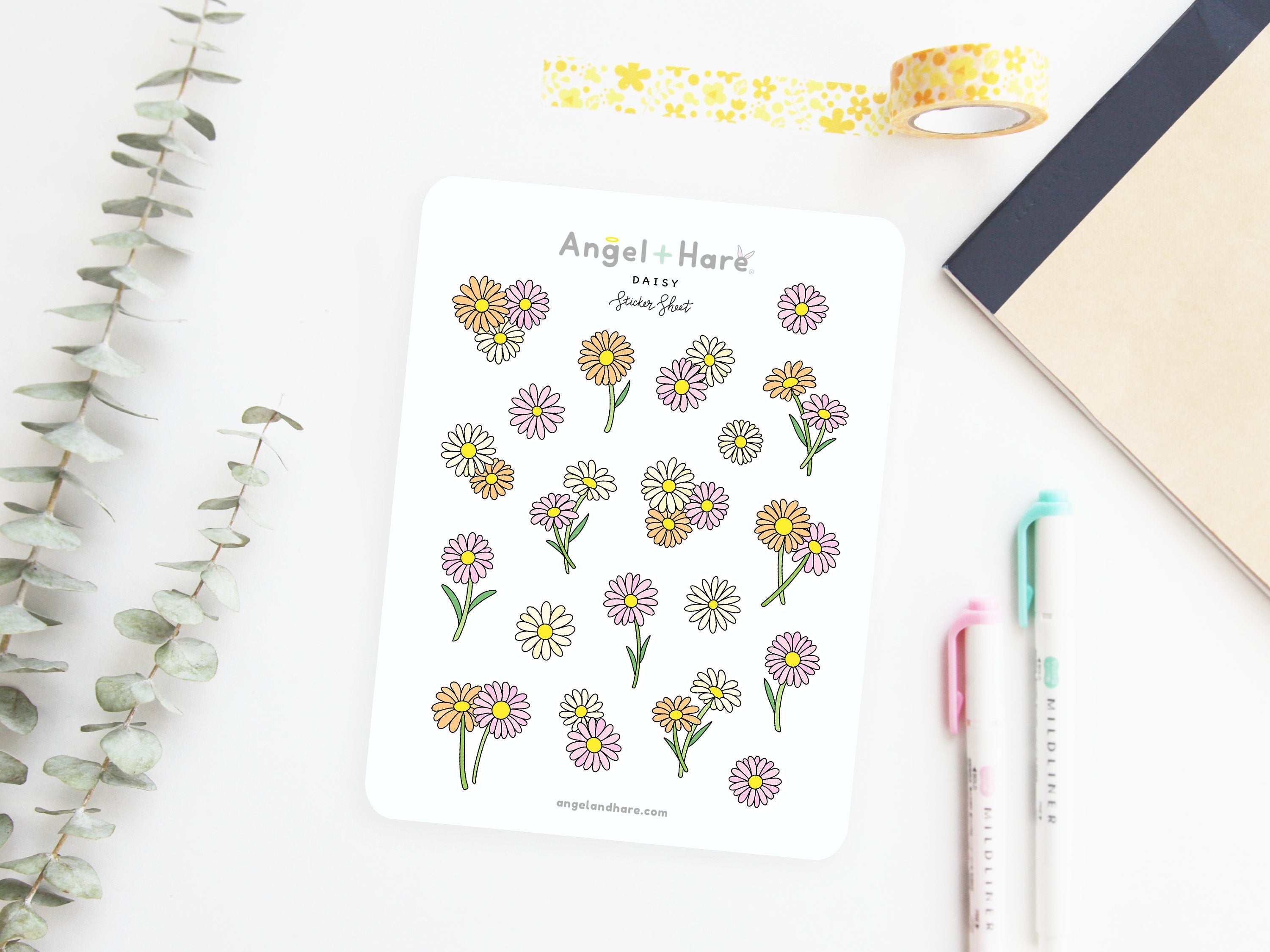 Daisy Sticker Sheet | Clear Frosted Matte Stickers Pretty Daisies Botanical Flowers Cute Planner Journal Deco Line Drawing Spring Season