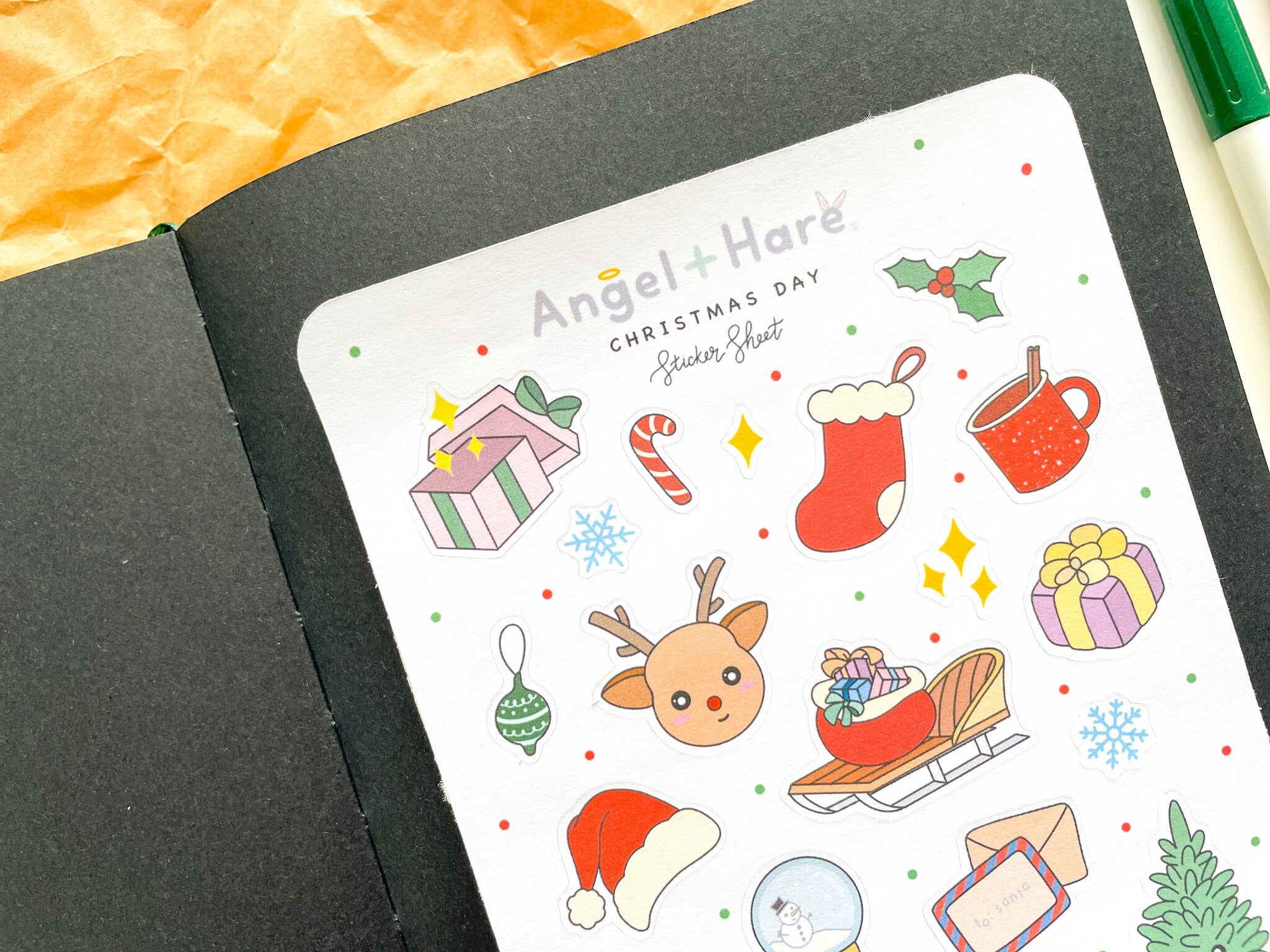 Christmas Day Sticker Sheet | Cute Xmas Stickers Holiday Santa Sleigh Reindeer Gift Presents Festive Bullet Journal Planner Winter Sparkles