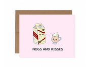 Nogs and Kisses | Holiday Greeting Card Funny Xmas Hugs and Kisses Pun Eggnog Festive Drinks Whipped Cream Cute Foodie Christmas Card Gift