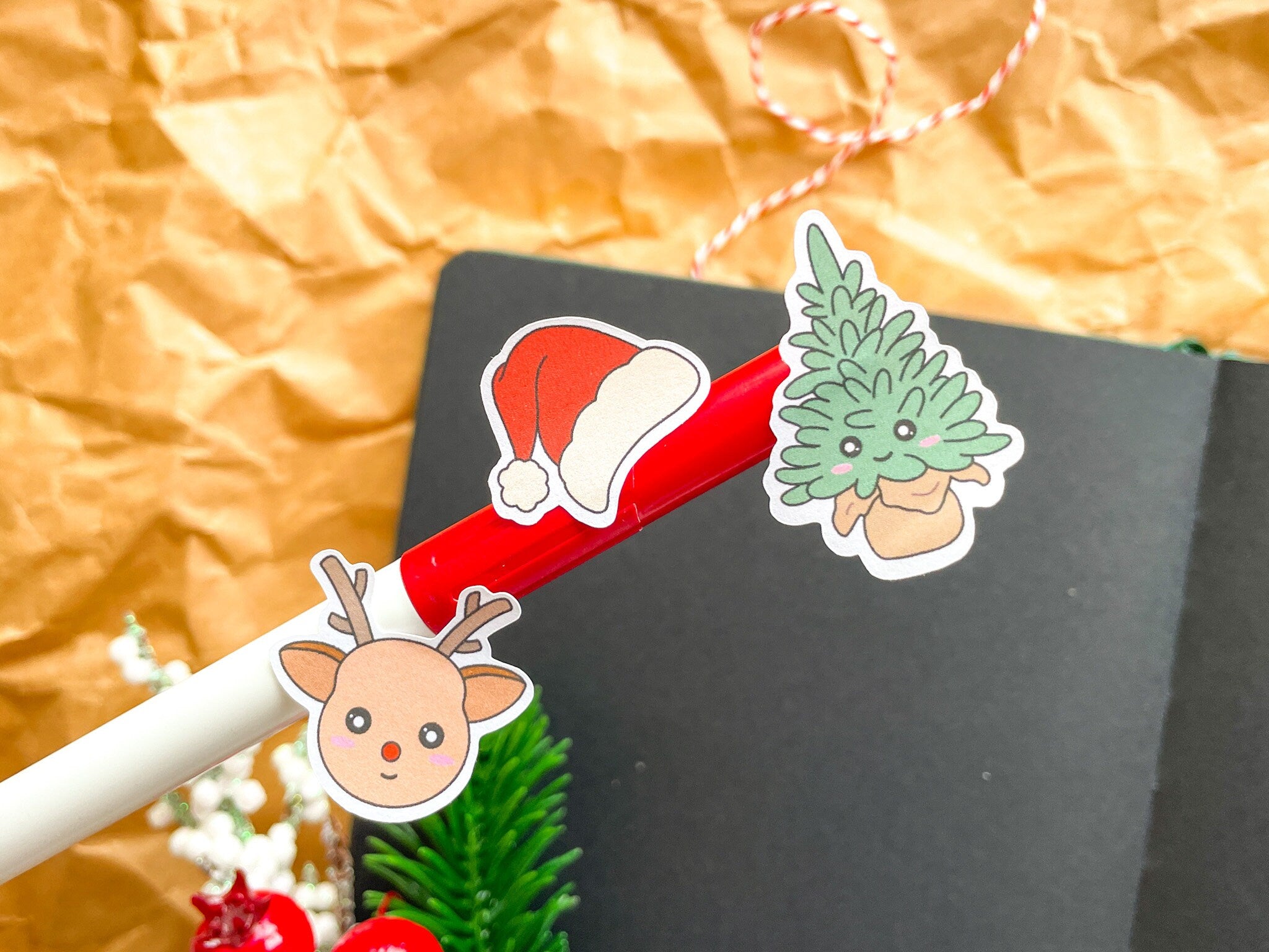 Christmas Day Sticker Sheet | Cute Xmas Stickers Holiday Santa Sleigh Reindeer Gift Presents Festive Bullet Journal Planner Winter Sparkles