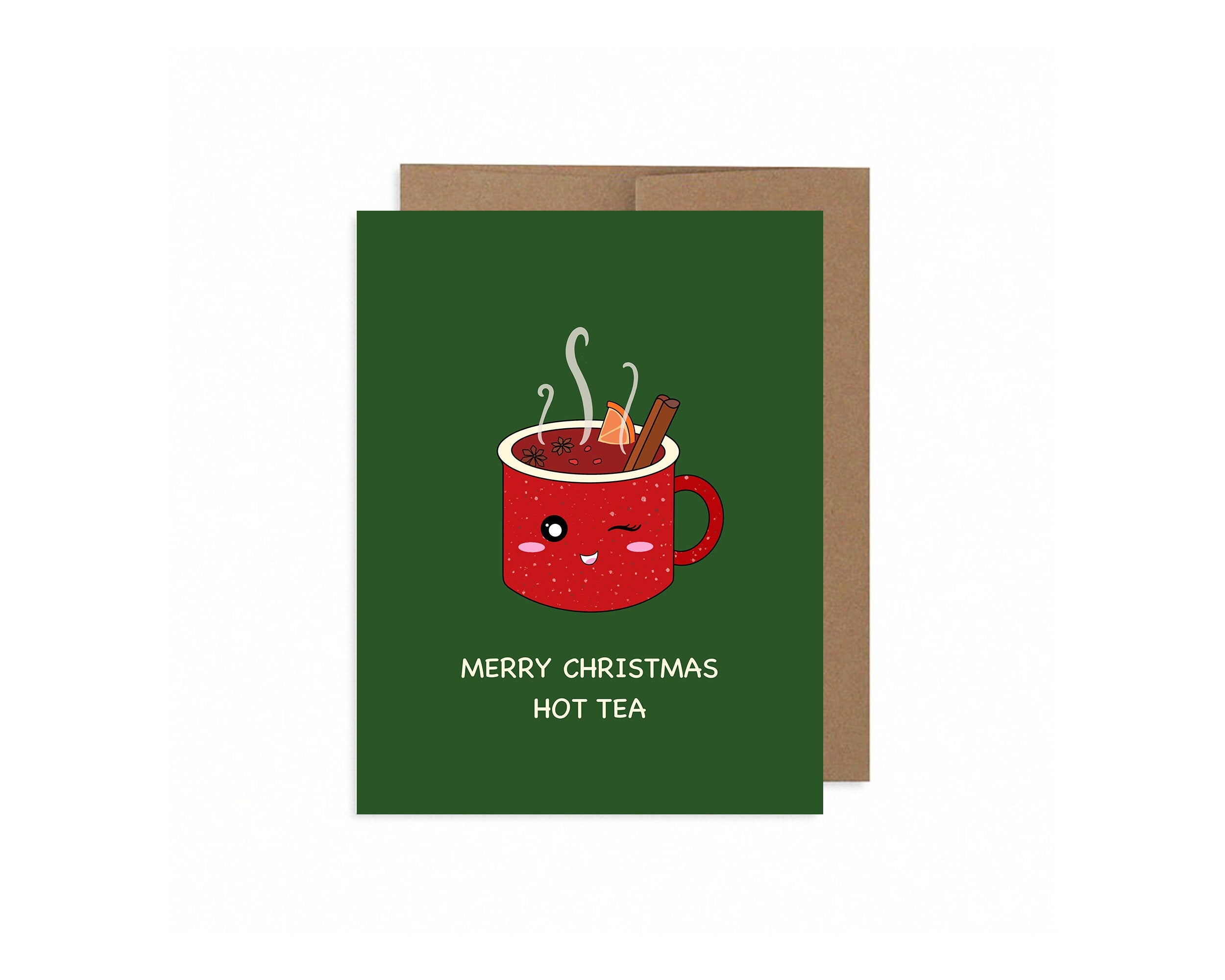 Merry Christmas Hot Tea | Holiday Greeting Card Funny Xmas Hottie Pun Festive Drinks Christmas Card For Boyfriend Girlfriend Best Friend