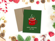 Merry Christmas Hot Tea | Holiday Greeting Card Funny Xmas Hottie Pun Festive Drinks Christmas Card For Boyfriend Girlfriend Best Friend