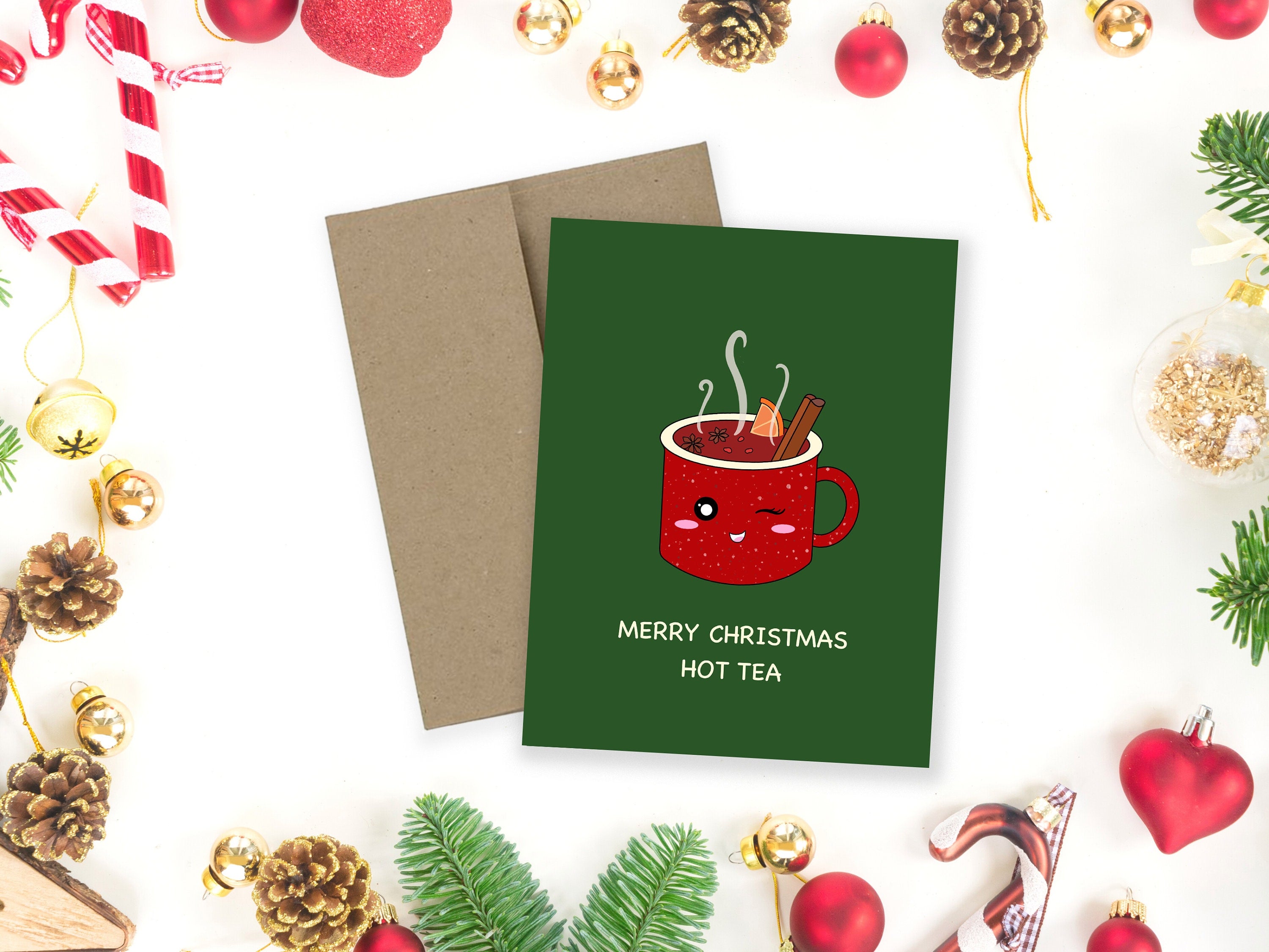 Merry Christmas Hot Tea | Holiday Greeting Card Funny Xmas Hottie Pun Festive Drinks Christmas Card For Boyfriend Girlfriend Best Friend