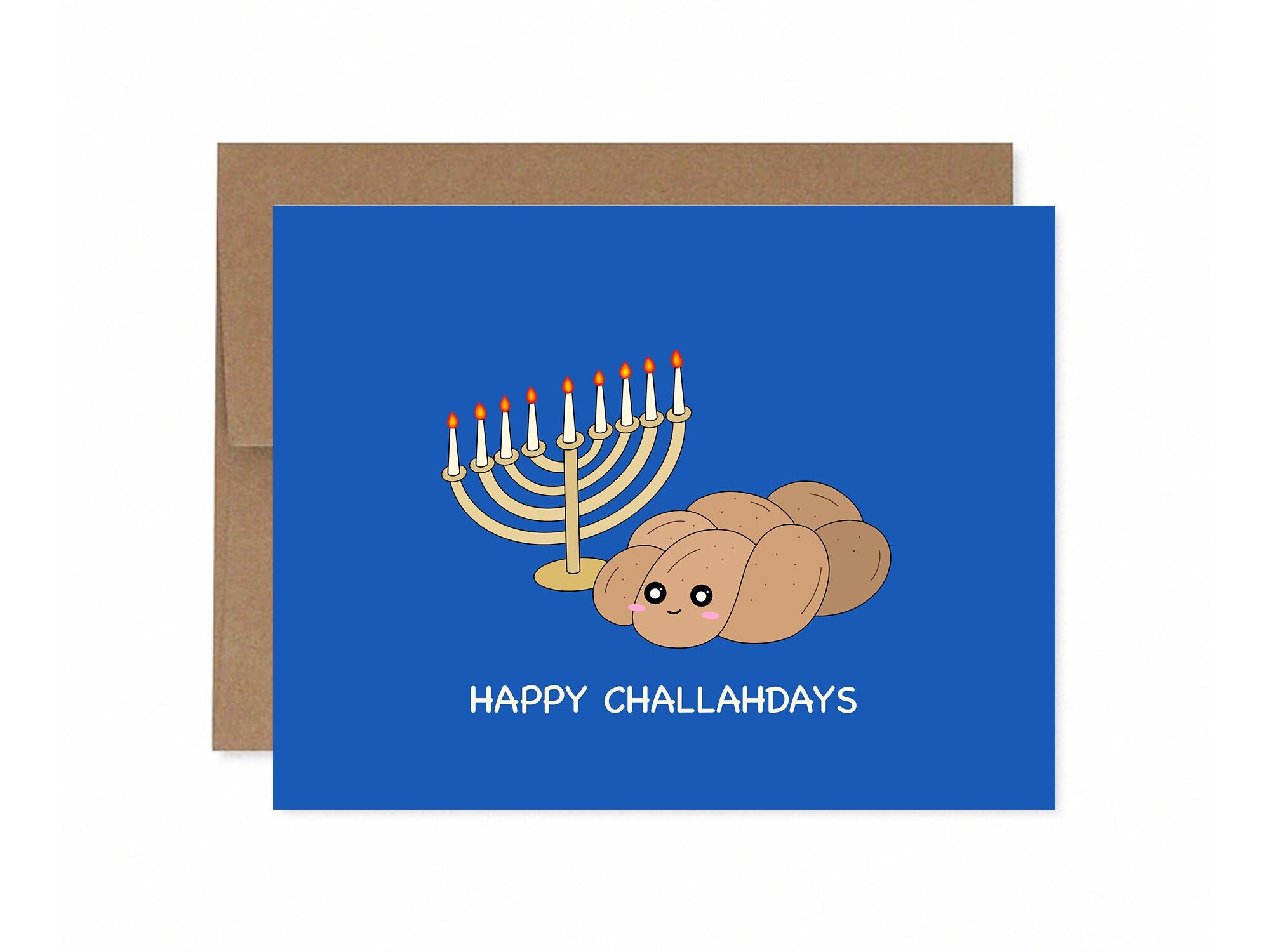 Happy Challahdays | Hanukkah Card Jewish Holiday Pun Cute Challah Bread Menorah Candles Greeting Card Happy Holidays Funny Festive Card
