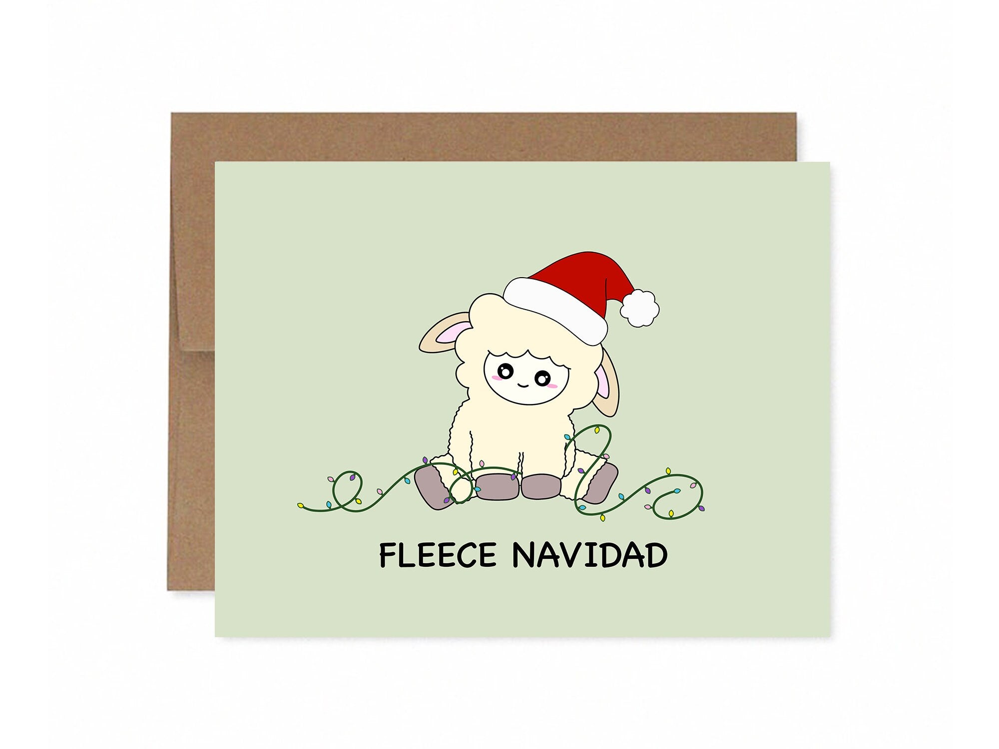 Fleece Navidad | Merry Christmas Spanish Holiday Card Cute Sheep Funny Xmas Greeting Card Lamb Wool Pun Feliz Navidad Kawaii Animal Card