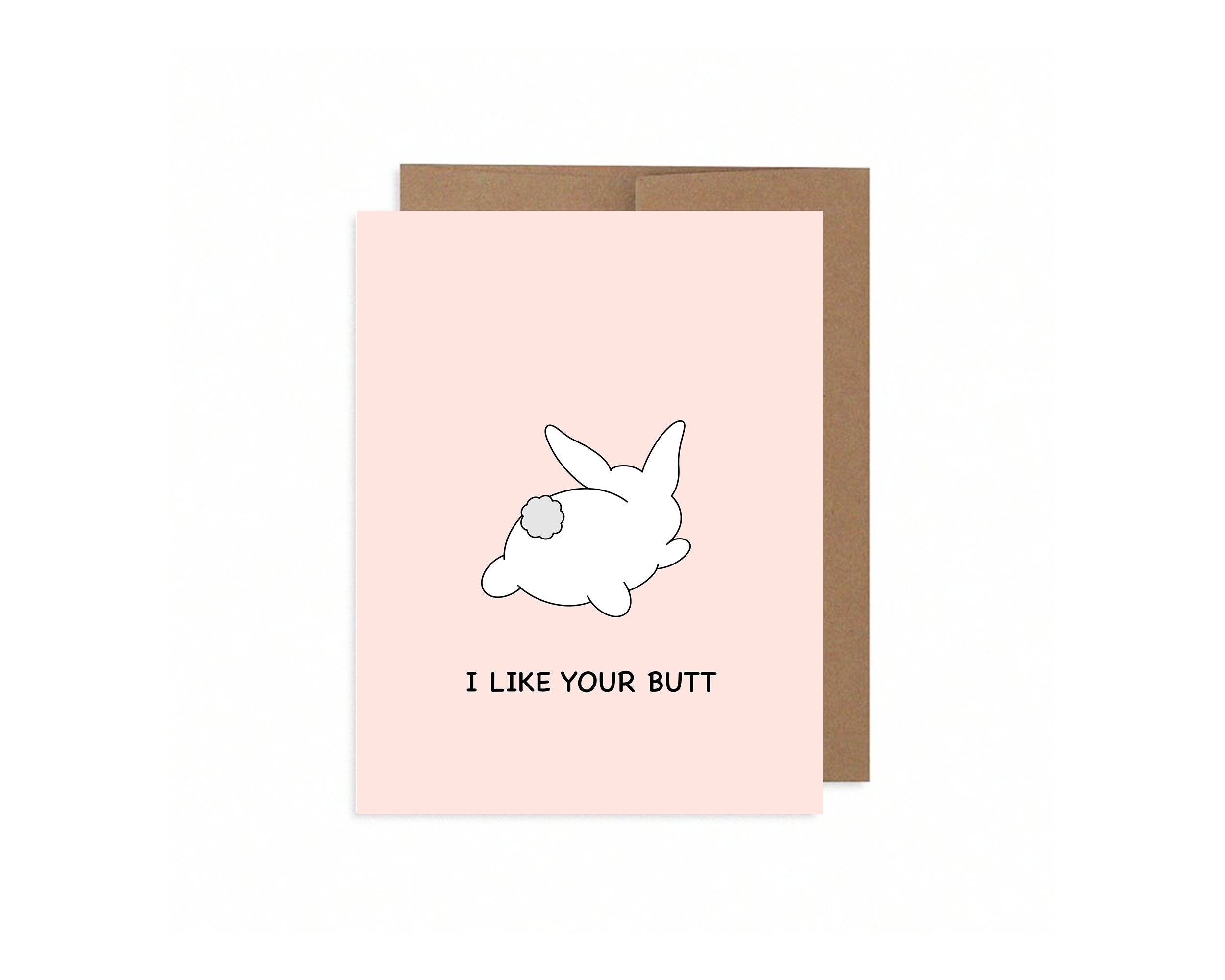I Like Your Butt | Cute Bunny Valentines Day Love Card Funny Anniversary Cheeky Joke Just Because Naughty Greeting Card | Angel + Hare