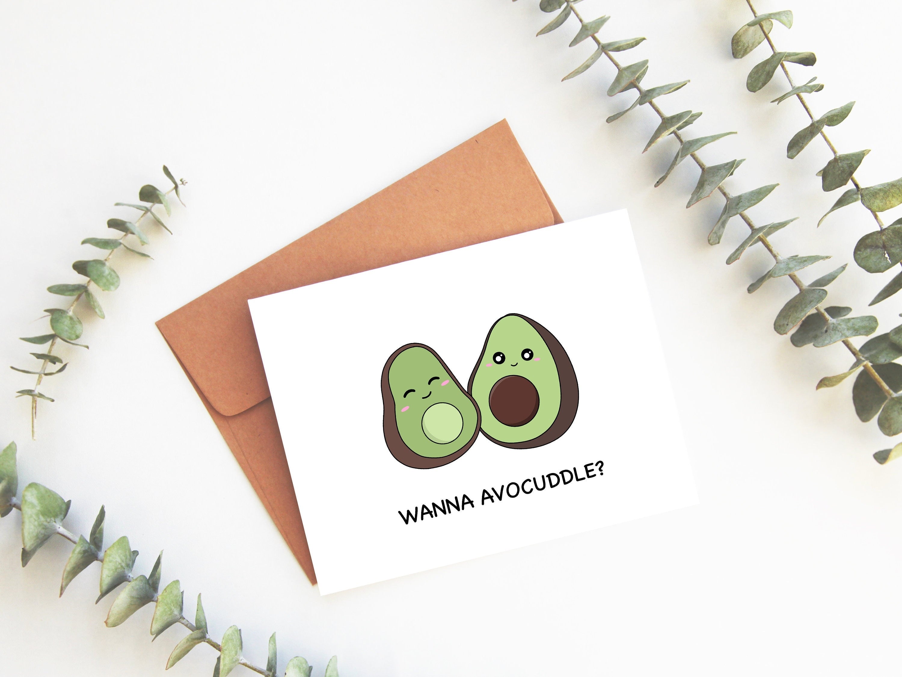 Wanna Avocuddle? | Cute Avocado Valentines Card Funny Pun For Boyfriend Girlfriend Vday Anniversary Gift Foodie Greeting Card | Angel + Hare
