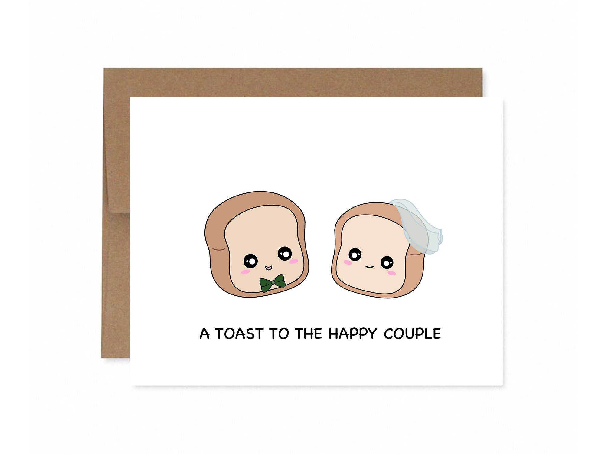 A Toast To The Happy Couple | Cute Wedding Card Anniversary Engagement Congratulations Bread Pun Funny Kawaii Greeting Card | Angel + Hare