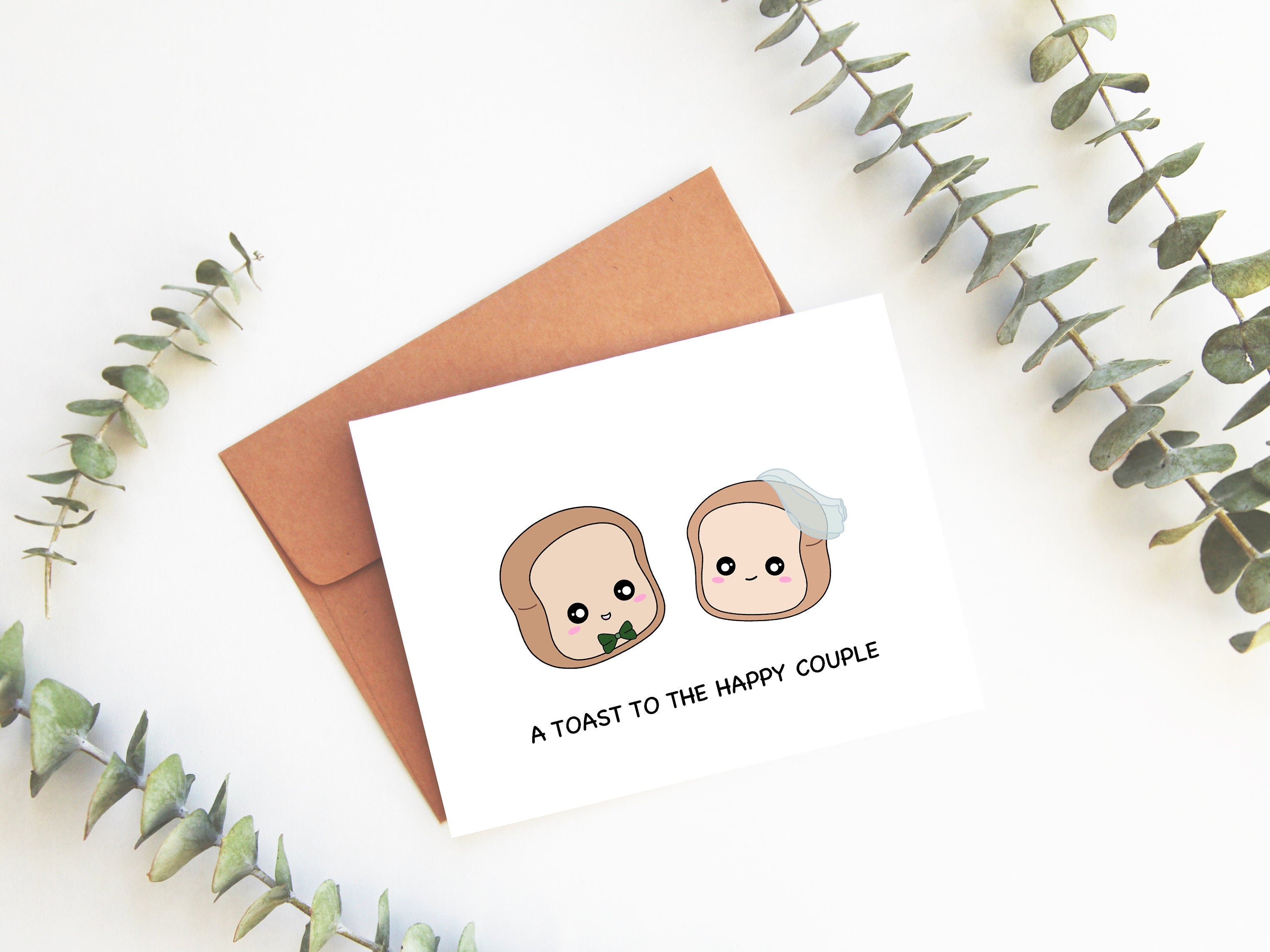 A Toast To The Happy Couple | Cute Wedding Card Anniversary Engagement Congratulations Bread Pun Funny Kawaii Greeting Card | Angel + Hare