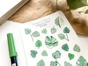 Monstera Leaves Sticker Sheet | Clear Frosted Matte Journal Aesthetic Transparent Planner Washi Stickers Variegated Thai Constellation Plant