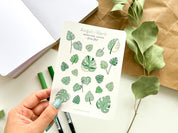 Monstera Leaves Sticker Sheet | Clear Frosted Matte Journal Aesthetic Transparent Planner Washi Stickers Variegated Thai Constellation Plant