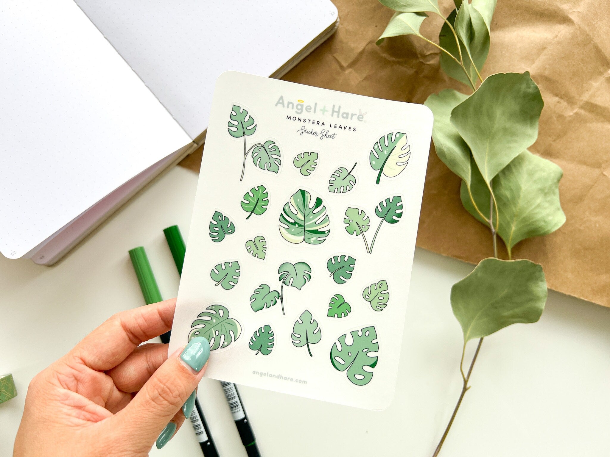 Monstera Leaves Sticker Sheet | Clear Frosted Matte Journal Aesthetic Transparent Planner Washi Stickers Variegated Thai Constellation Plant