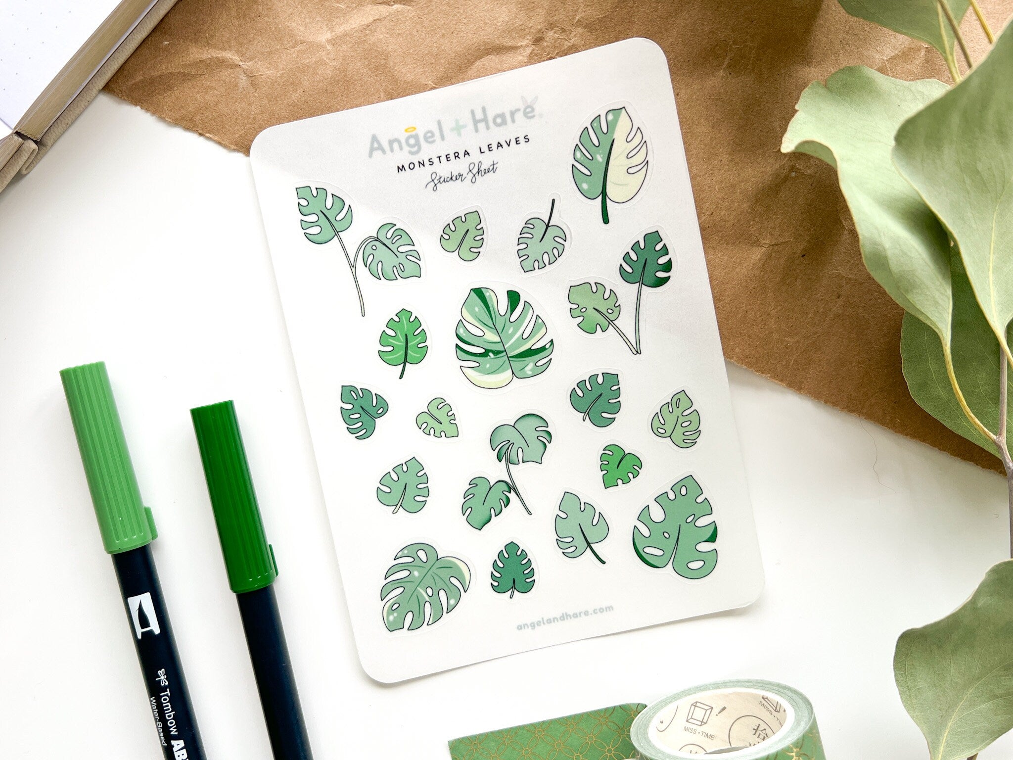 Monstera Leaves Sticker Sheet | Clear Frosted Matte Journal Aesthetic Transparent Planner Washi Stickers Variegated Thai Constellation Plant