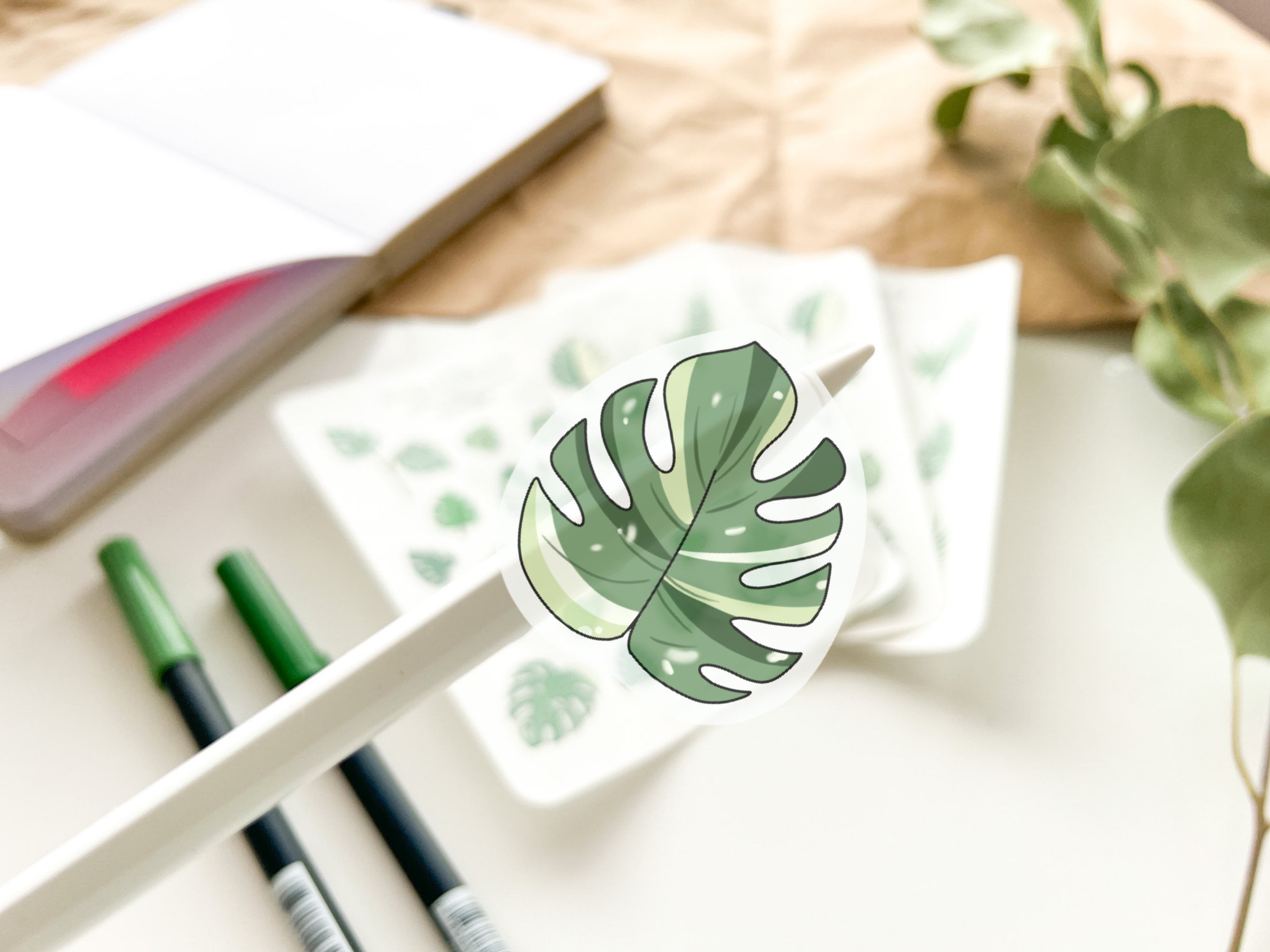 Monstera Leaves Sticker Sheet | Clear Frosted Matte Journal Aesthetic Transparent Planner Washi Stickers Variegated Thai Constellation Plant