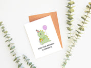 Hope Your Birthday Is Dinomite | Cute Dinosaur Birthday Card Funny Pun Bday Kawaii Chibi Dino Greeting Card | Angel + Hare