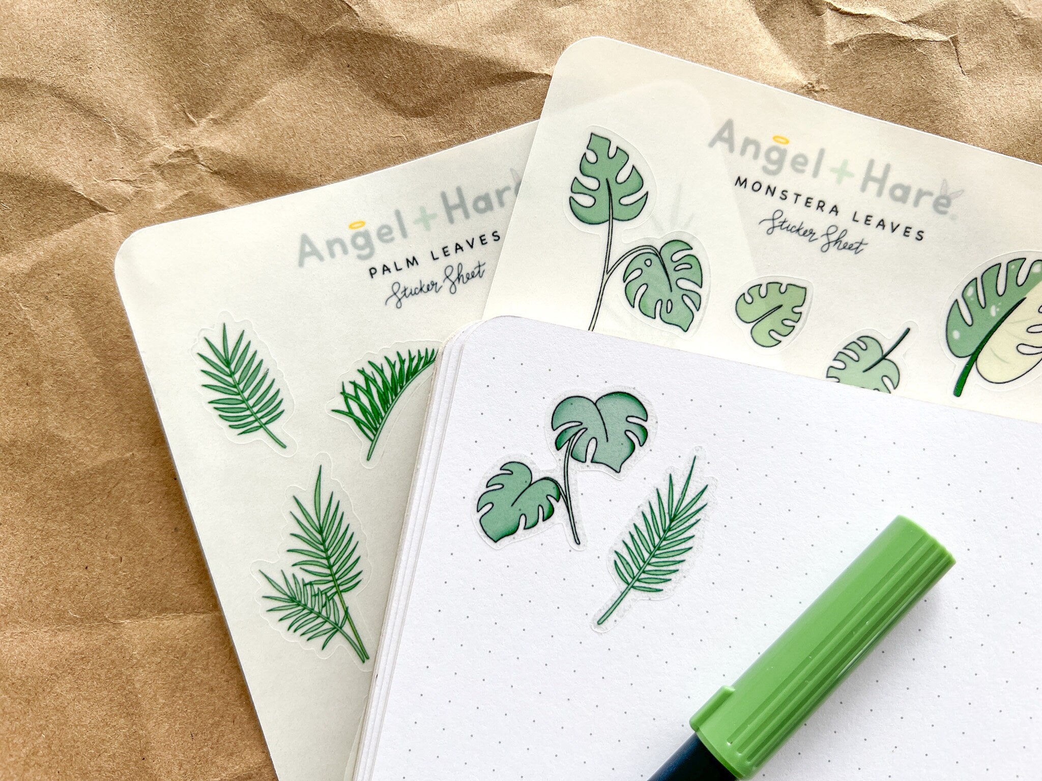 Monstera Leaves Sticker Sheet | Clear Frosted Matte Journal Aesthetic Transparent Planner Washi Stickers Variegated Thai Constellation Plant