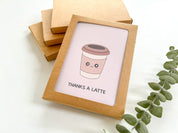 Thanks A Latte | Cute Thank You Card Coffee Cup Thanks A Lot Gratitude Greeting For Work Employee Boss Teacher Friend | Angel + Hare