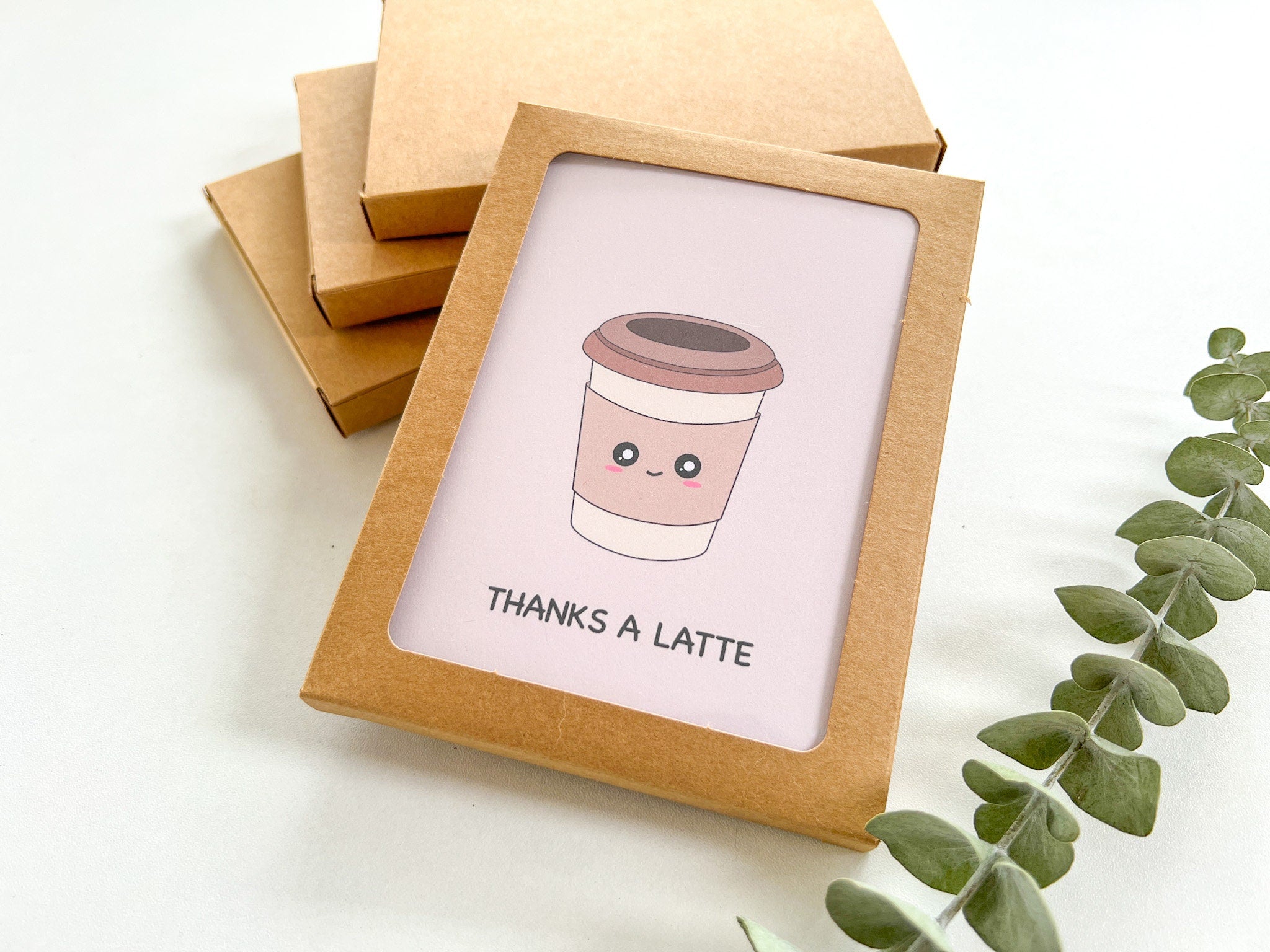 Thanks A Latte | Cute Thank You Card Coffee Cup Thanks A Lot Gratitude Greeting For Work Employee Boss Teacher Friend | Angel + Hare