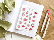 Strawberry Sticker Sheet | Clear Frosted Matte Journal Strawberry Field Transparent Washi Planner Stickers Summer Fruit Pink Strawberries