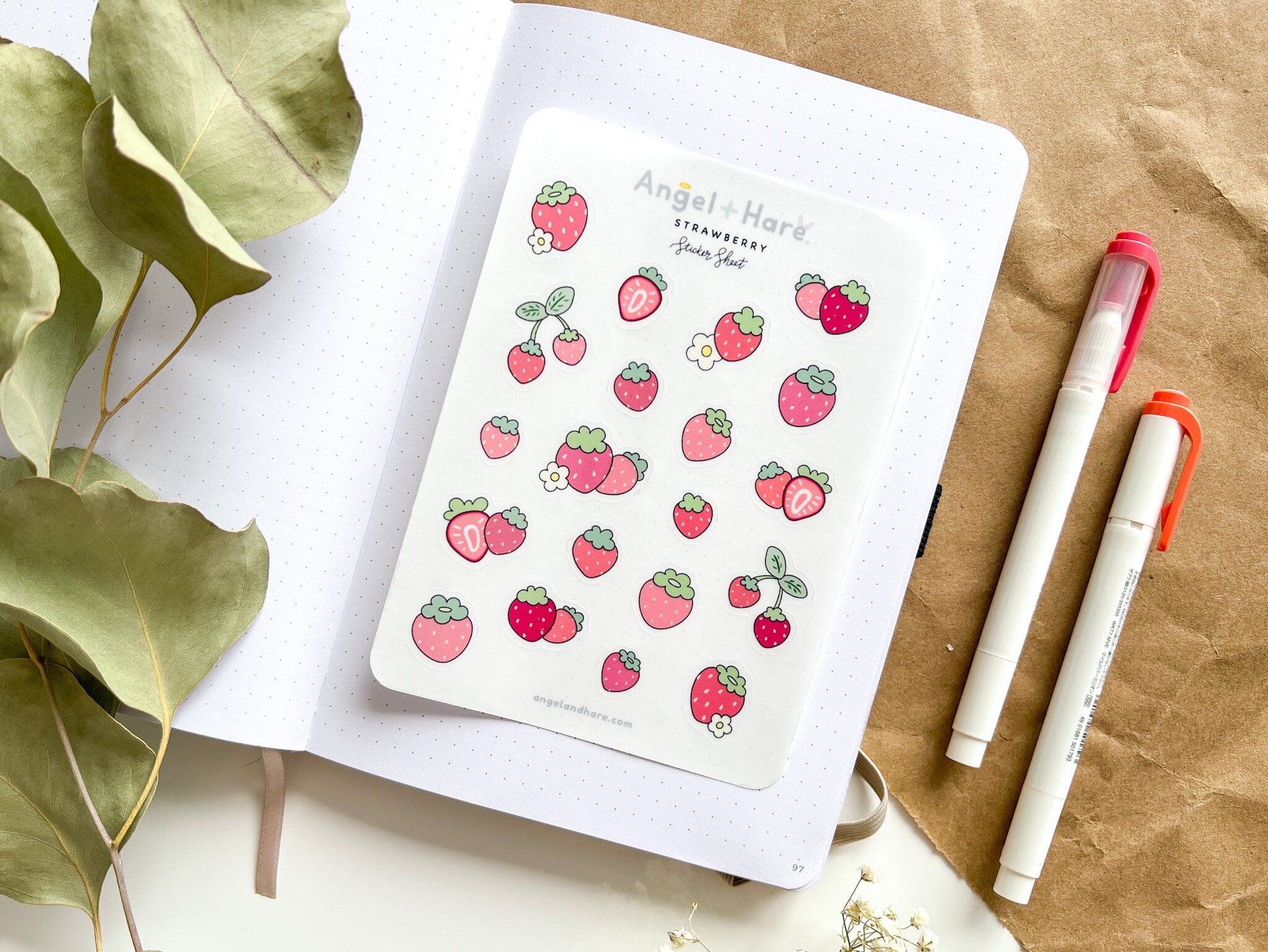 Strawberry Sticker Sheet | Clear Frosted Matte Journal Strawberry Field Transparent Washi Planner Stickers Summer Fruit Pink Strawberries
