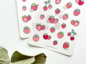 Strawberry Sticker Sheet | Clear Frosted Matte Journal Strawberry Field Transparent Washi Planner Stickers Summer Fruit Pink Strawberries