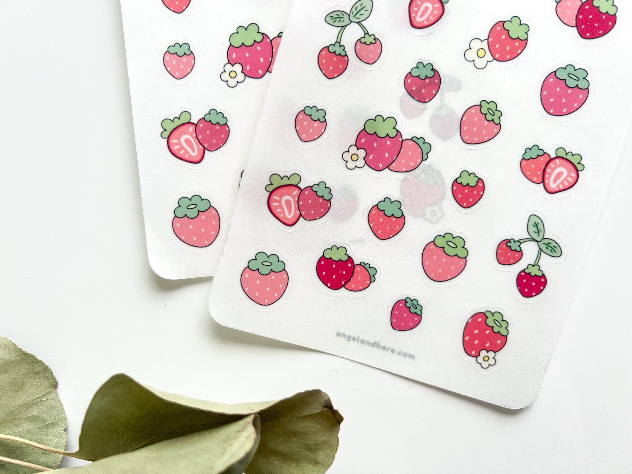 Strawberry Sticker Sheet | Clear Frosted Matte Journal Strawberry Field Transparent Washi Planner Stickers Summer Fruit Pink Strawberries