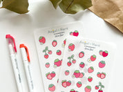 Strawberry Sticker Sheet | Clear Frosted Matte Journal Strawberry Field Transparent Washi Planner Stickers Summer Fruit Pink Strawberries