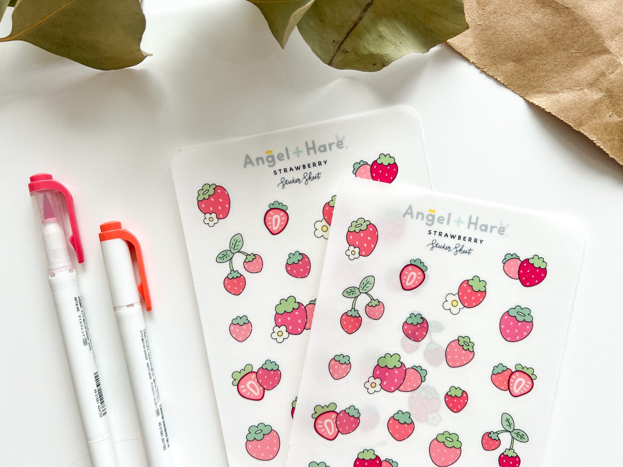 Strawberry Sticker Sheet | Clear Frosted Matte Journal Strawberry Field Transparent Washi Planner Stickers Summer Fruit Pink Strawberries