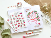 Strawberry Sticker Sheet | Clear Frosted Matte Journal Strawberry Field Transparent Washi Planner Stickers Summer Fruit Pink Strawberries