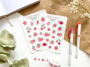 Strawberry Sticker Sheet | Clear Frosted Matte Journal Strawberry Field Transparent Washi Planner Stickers Summer Fruit Pink Strawberries