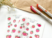 Strawberry Sticker Sheet | Clear Frosted Matte Journal Strawberry Field Transparent Washi Planner Stickers Summer Fruit Pink Strawberries