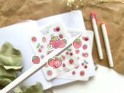 Strawberry Sticker Sheet | Clear Frosted Matte Journal Strawberry Field Transparent Washi Planner Stickers Summer Fruit Pink Strawberries