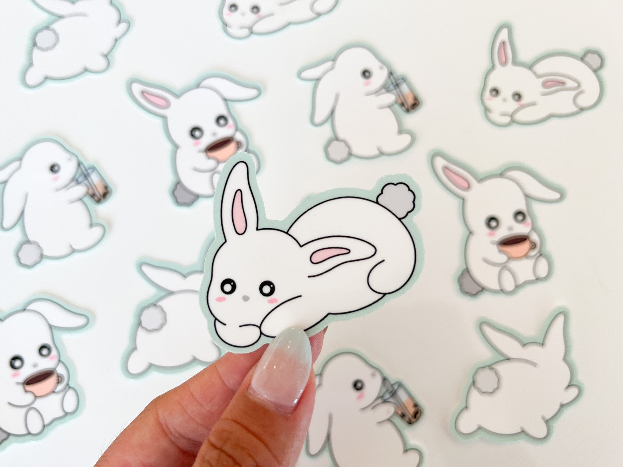 Cuddle Bunny Waterproof Sticker | Matte Vinyl Die Cut Sticker Cute Cuddly Snuggle Rabbit Durable Water Bottle Stickers | Angel + Hare
