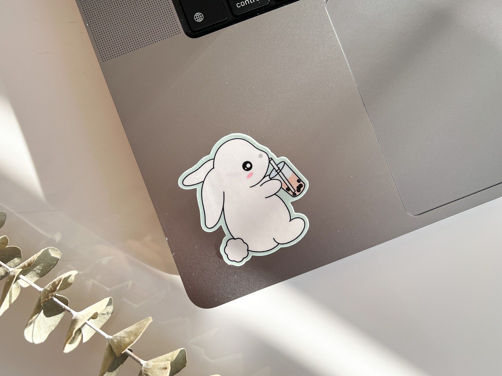 Boba Bunny Waterproof Sticker | Rabbit Vinyl Die Cut Laptop Sticker Cute Animal Bubble Tea Durable Water Bottle Stickers | Angel + Hare
