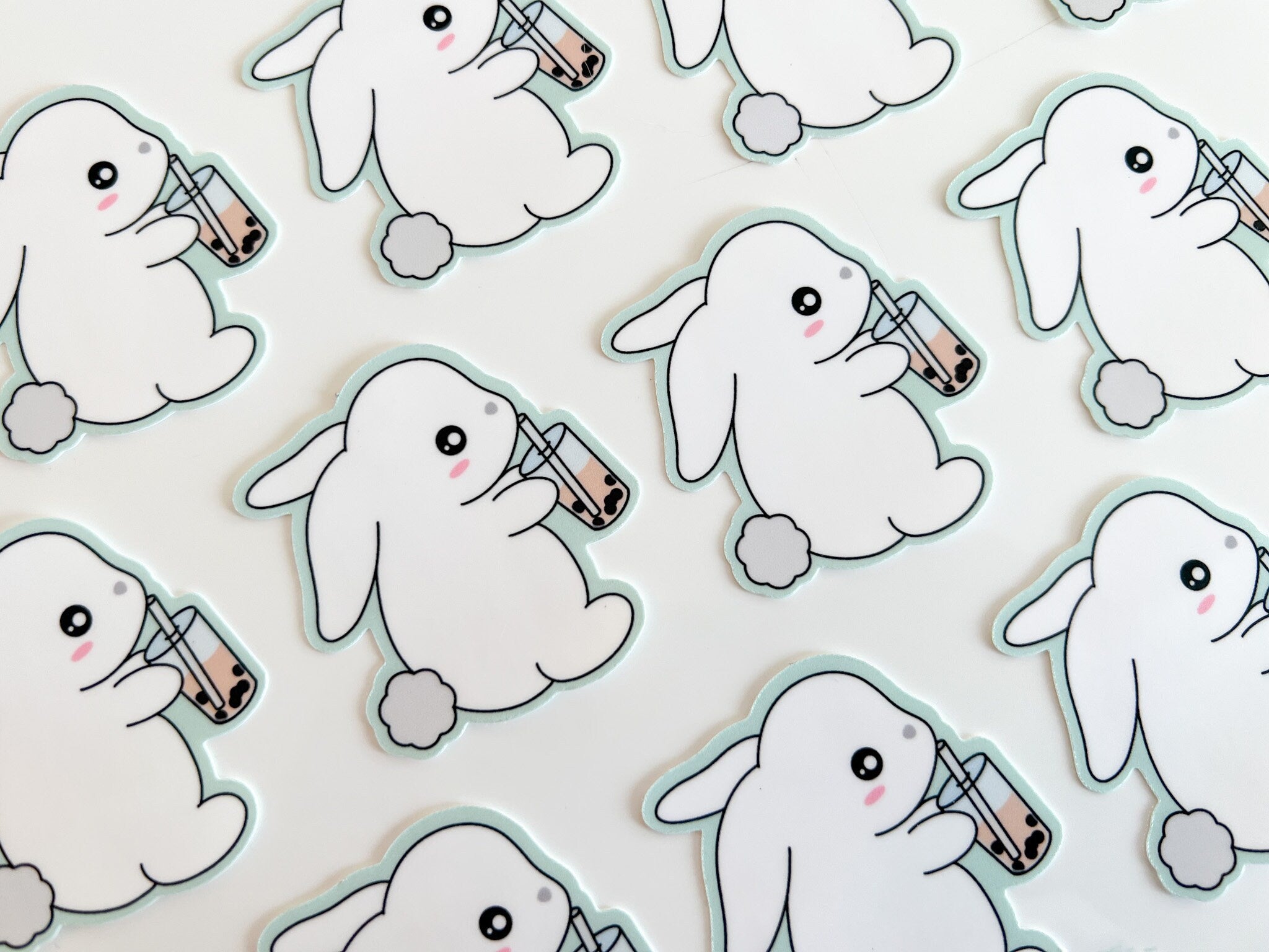 Boba Bunny Waterproof Sticker | Rabbit Vinyl Die Cut Laptop Sticker Cute Animal Bubble Tea Durable Water Bottle Stickers | Angel + Hare