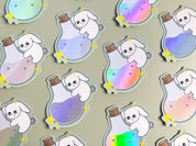Potion Bunny Holographic Sticker | Cute Holo Rainbow Rabbit Sticker Spooky Kawaii Bunny Witches Potion Bottle Vinyl Waterproof Stickers