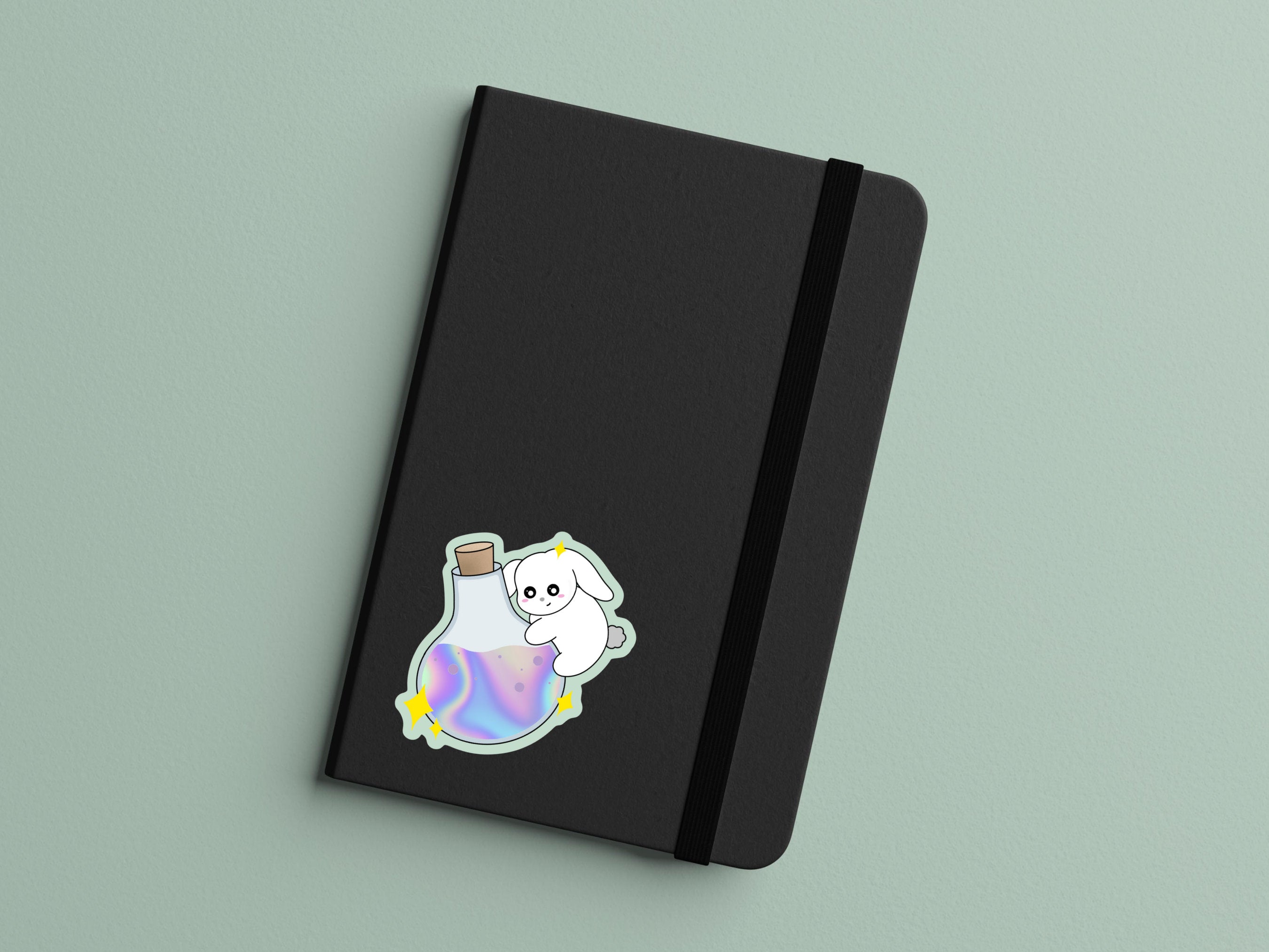 Potion Bunny Holographic Sticker | Cute Holo Rainbow Rabbit Sticker Spooky Kawaii Bunny Witches Potion Bottle Vinyl Waterproof Stickers