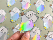 Potion Bunny Holographic Sticker | Cute Holo Rainbow Rabbit Sticker Spooky Kawaii Bunny Witches Potion Bottle Vinyl Waterproof Stickers